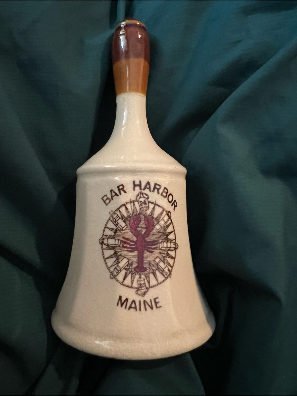 Maine Bar Harbor souvenir Bell with Brown Handle and lobster